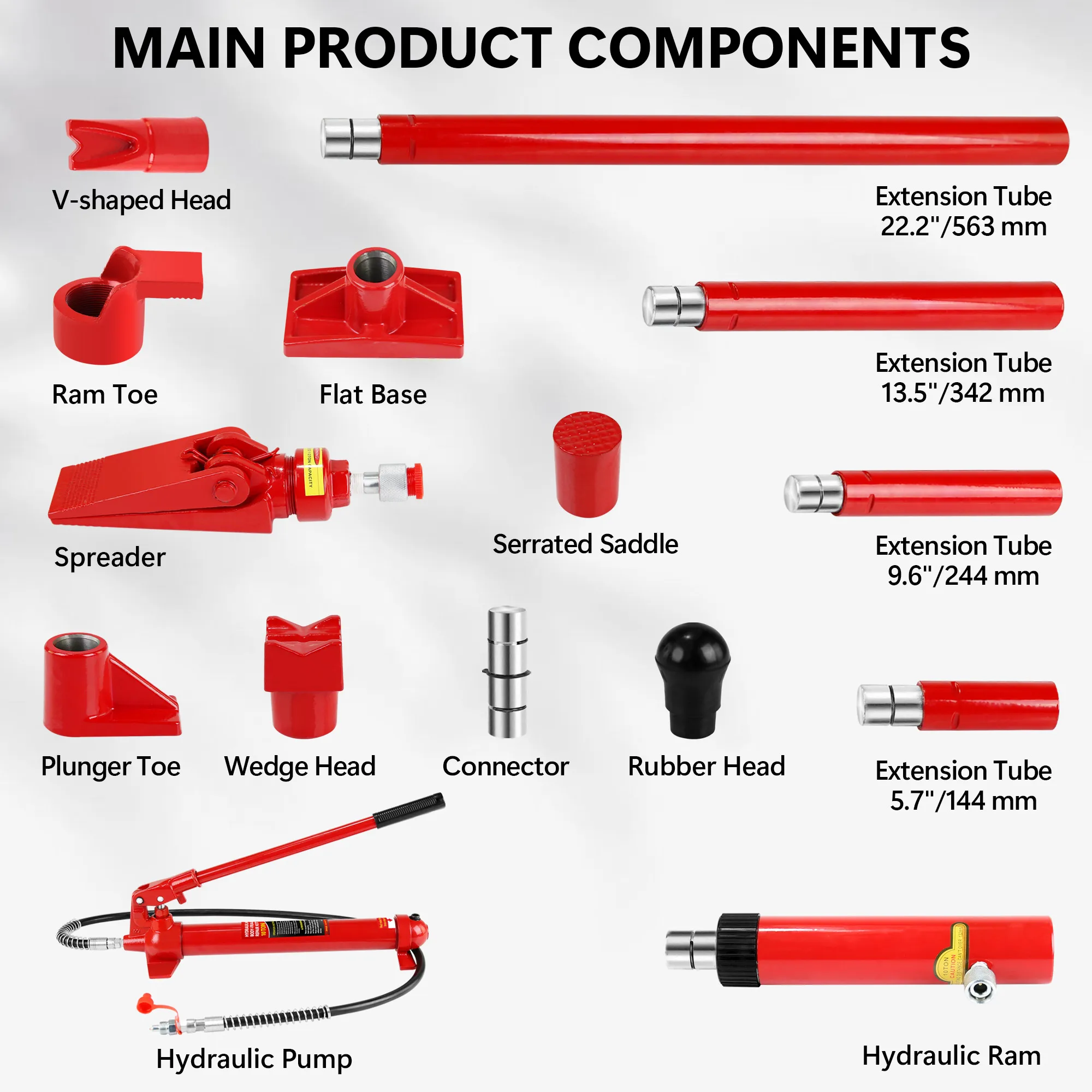 10 T Porta Power Kit Oil Hose Hydraulic Car Jack Ram Autobody Frame Repair Power Tools for Load handler Truck Bed Unloader Farm