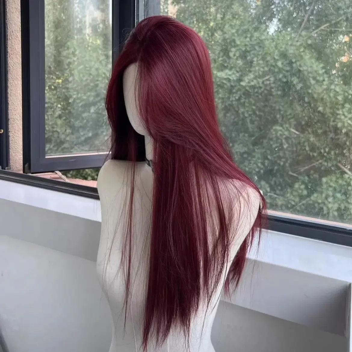 13x4 Lace Front Wig Wine Red Wig for Women Long Straight Hair 26inch Natural Heat-resistant Wigs for School Life Synthetic Wigs