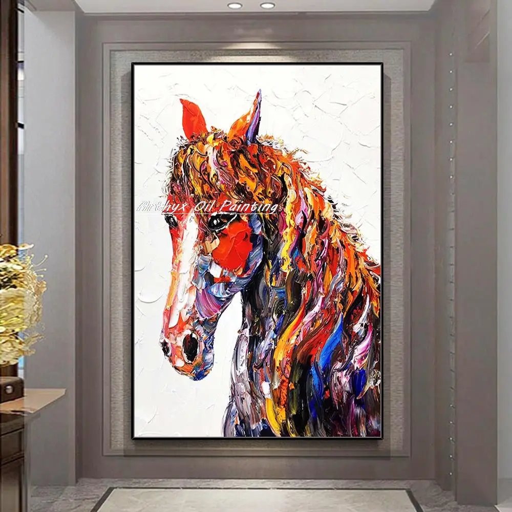 

Arthyx,Handpainted Horse Animal Oil Painting On Canvas,Handmade Modern Abstract Wall Art Picture For Living Room Home Decoration