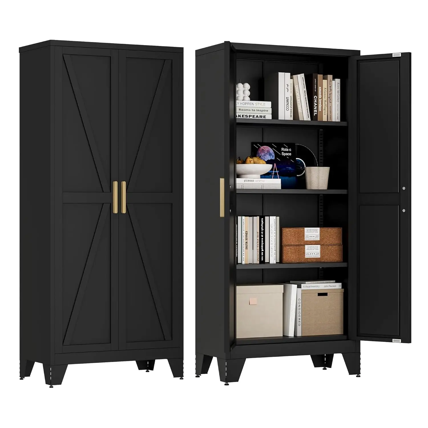 

Металлический шкаф-комод высотой 61 дюйм с 2 распашными дверями и регулируемыми полками для кухни, прачечной, офиса, детской комнаты, на заказ