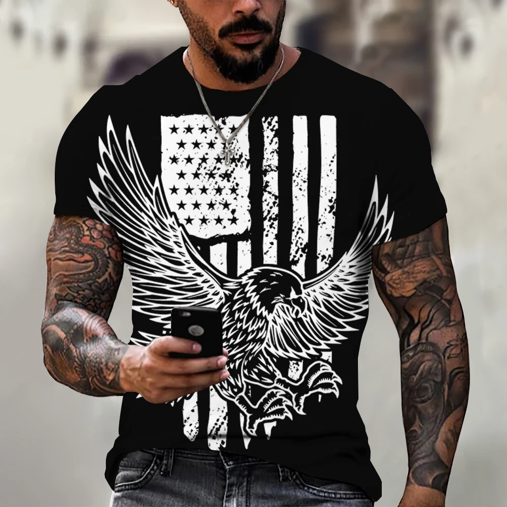 Summer Men's Eagle Eagle Pattern Selling 3d Printed T-Shirt Fashion Casual O Collar Short Sleeve Loose Breathable Plus Size Top