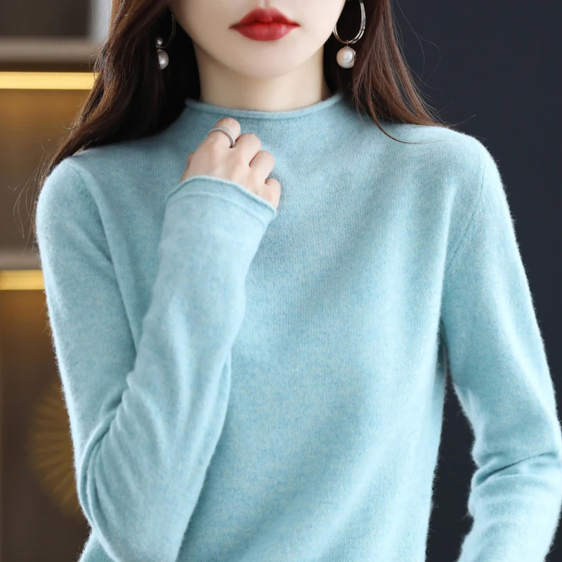 SZDYQH Hot Sale Autumn Winter Women\'s Sweater 100% Merino Wool Knit Pullover Female Bottoming Shirt Loose Tops Women Clothes