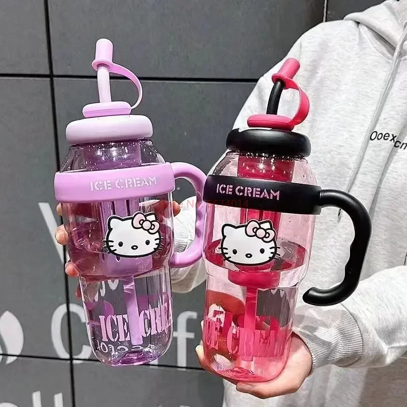 1300ml Sanrio Cute Large Capacity Water Cup Hello Kitty Anime Straw Cup Cartoon Outdoor Activity Portable Tea Separation