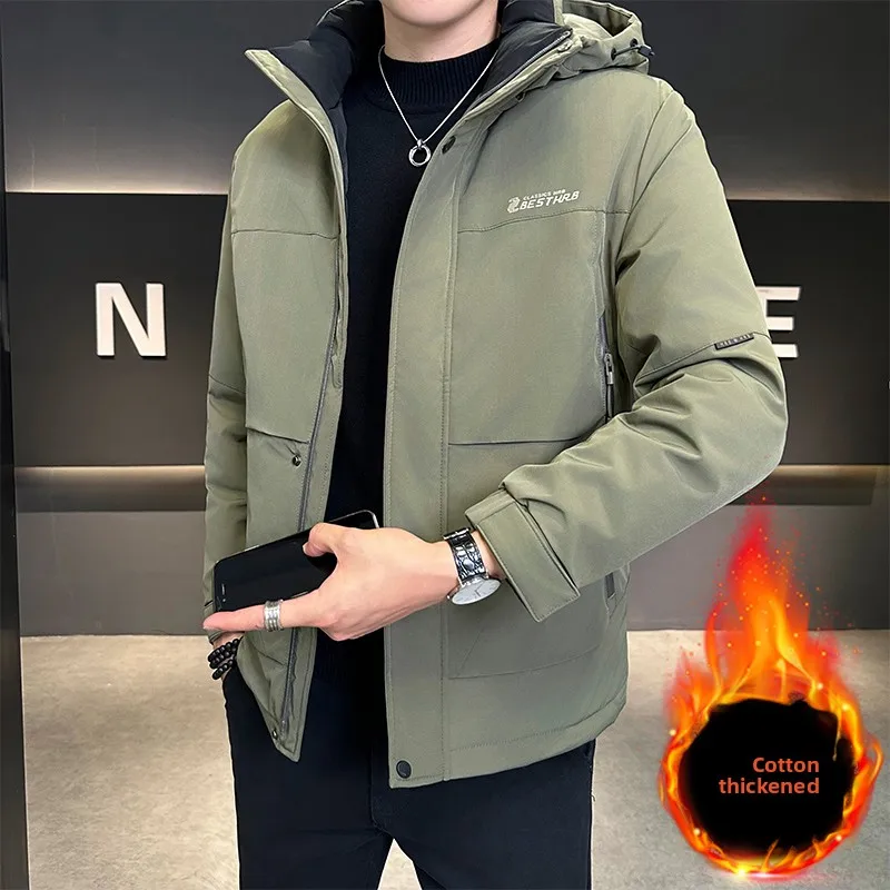 

Men's down Cotton Jaet 2025 New Winter Casual Warm Thiened Hooded High-end Cotton Coat Trendy Outerwear Youth ular