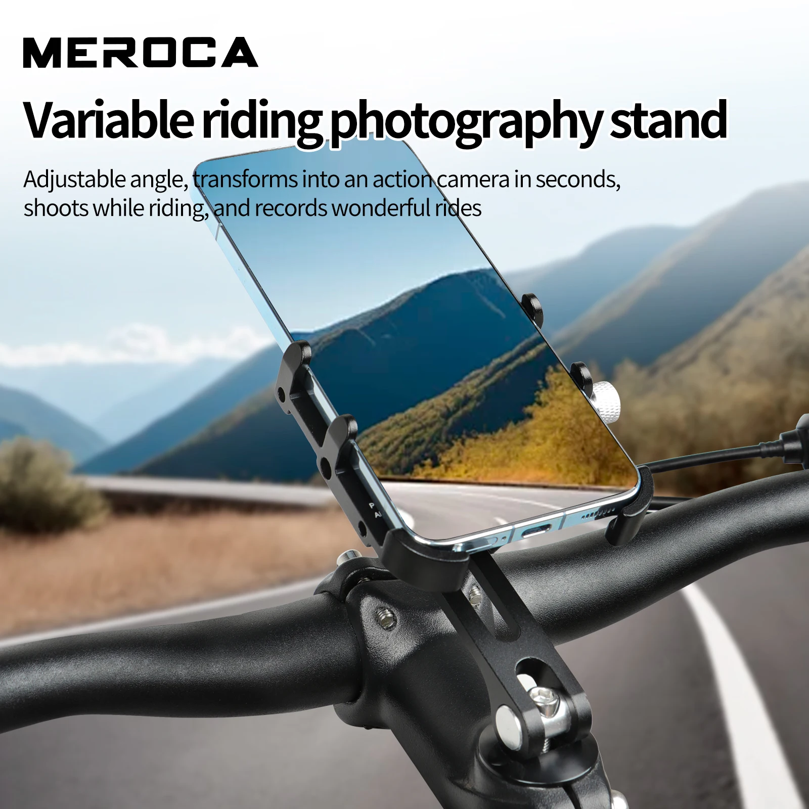 MEROCA Aluminum Alloy Bicycle Cell Phone Holder Anti-sli For 3.5-6.5 Inch Cell Phone Mountain Bike Stem Mount Cell Phone Holder