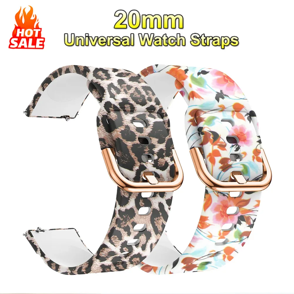 Pulseiras Universais de 20mm para Relógios, Banda de Silicone de Liberação Rápida, Pulseira de Borracha Macia para Relógios Inteligentes Huawei, Samsu