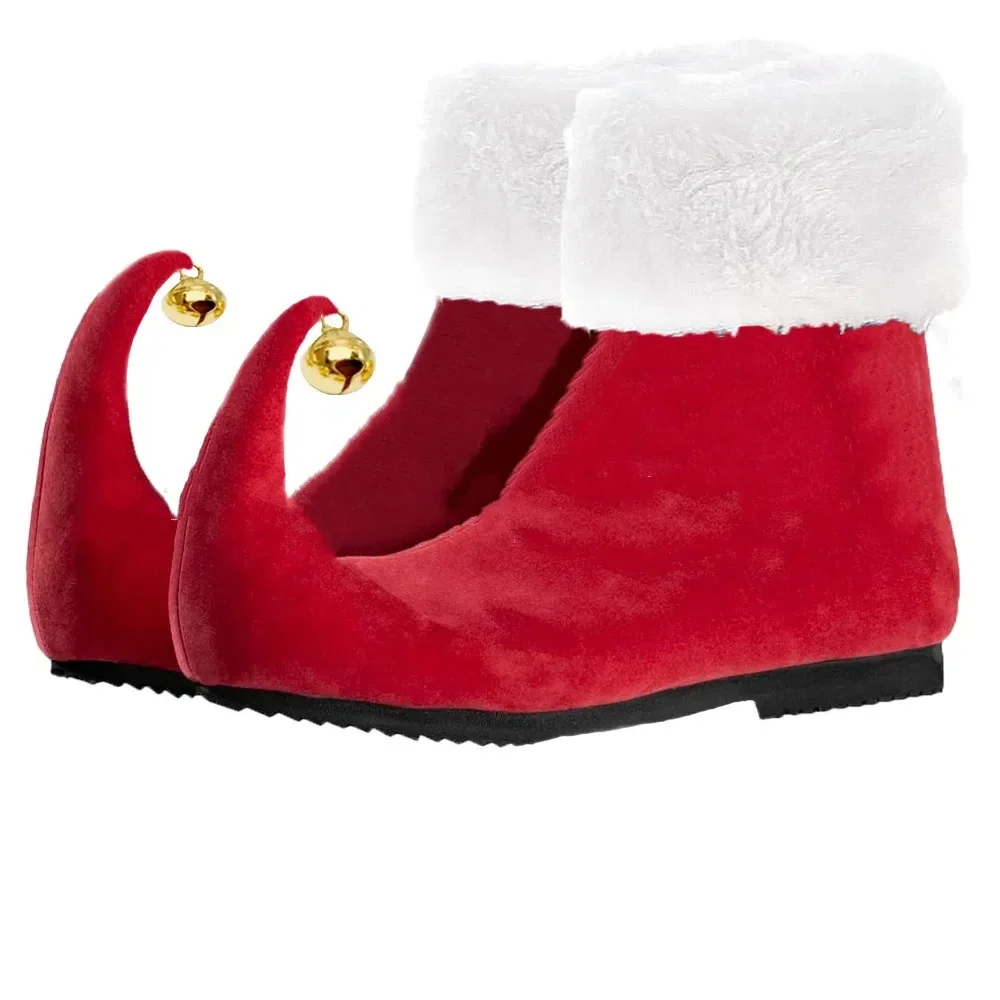 Weihnachten Erwachsene Elf Santa Claus Schuhe Rote Stiefeletten Mit Glocken Rolle Spielen Zubehör Für Party Bühne Leistung Requisiten Unisex