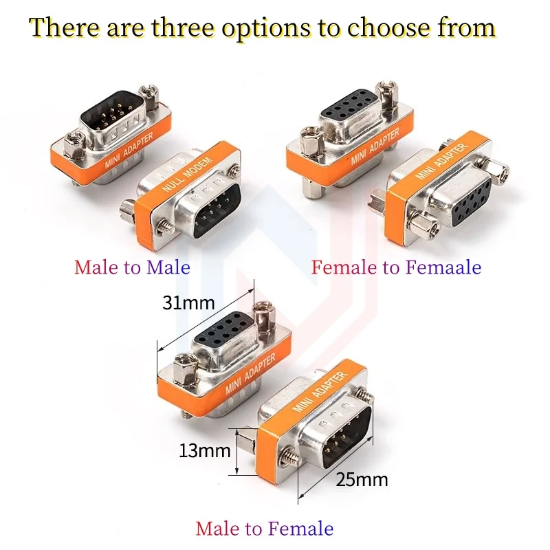 Mini Null Modem DB9 9Pin Female Male Plug Adapter Gender Changer Cross Female to Female or Male to Male RS232 Serial Connector
