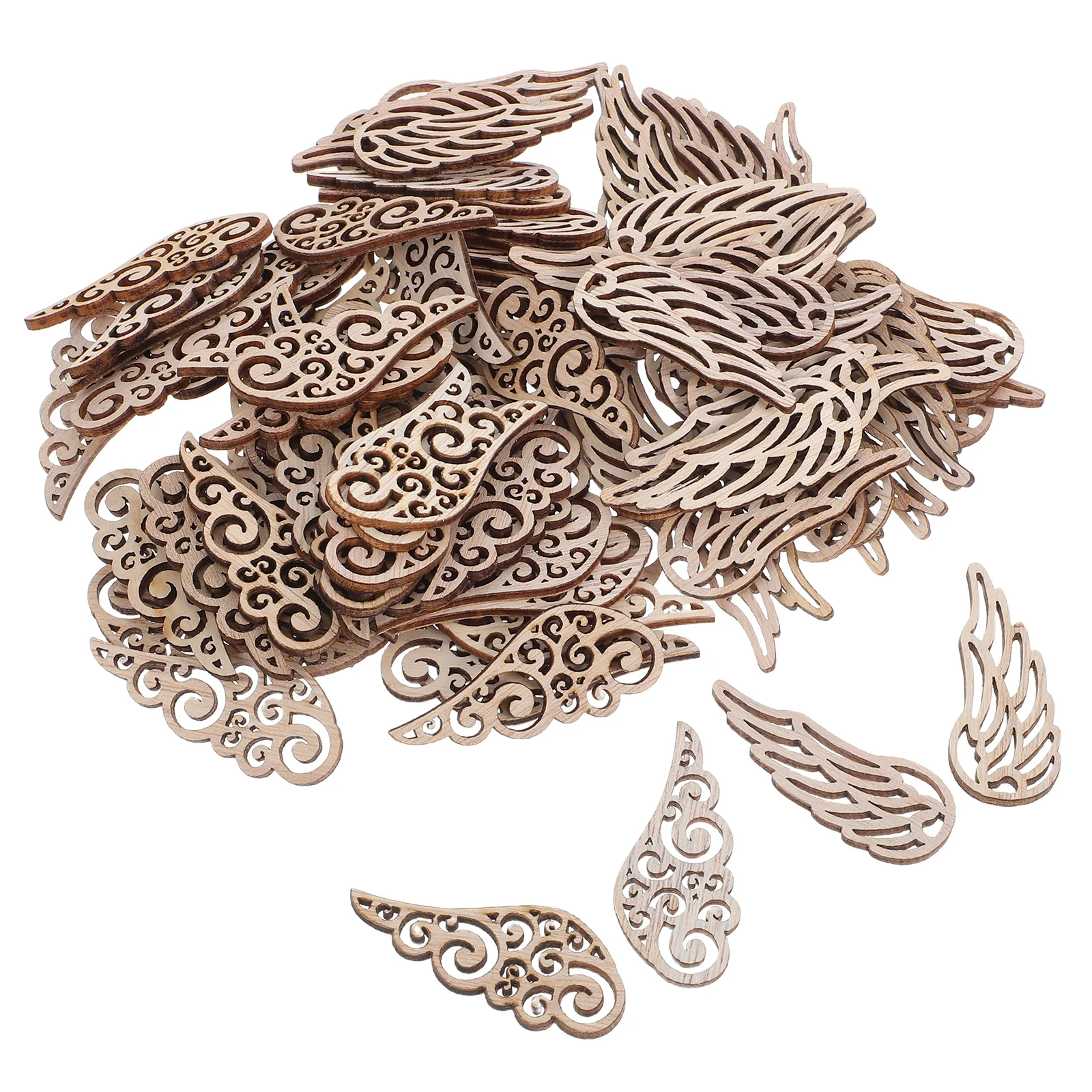 

100pcs Angel Wing Cutouts Natural Wood Diy Crafts Decor For Home Party Christmas Tree Wooden Hanging Ornament Wings Shaped Craft