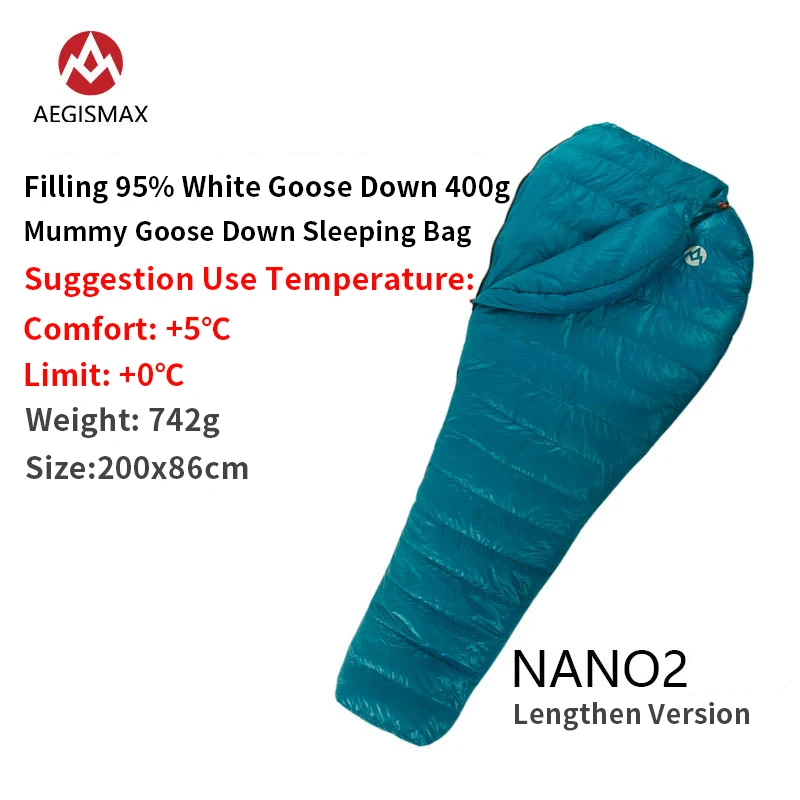 AEGISMAX NANO2 Ultralight 800+FP Goose Down Sleeping Bag Mummy 41℉~5℉ Waterproof Splicing Winter Outdoor Camping  leeping Bag