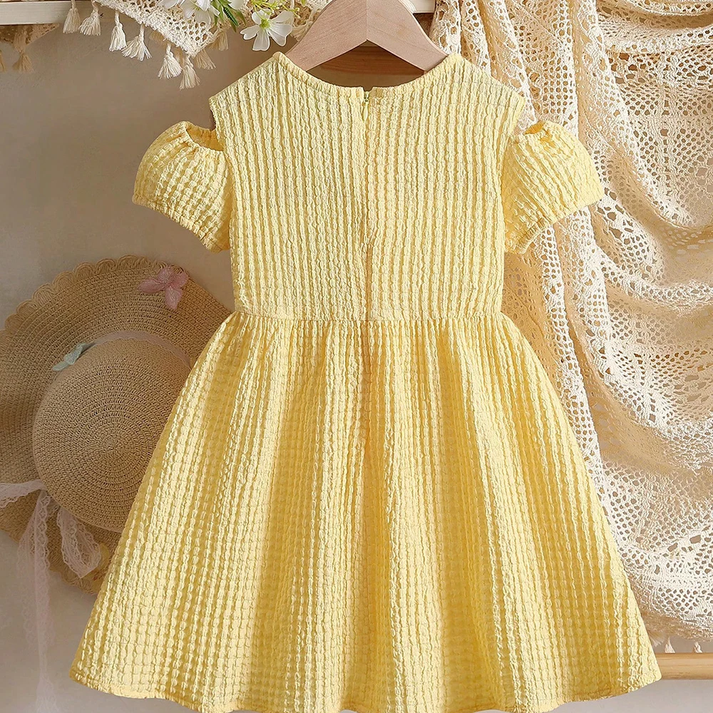 2–8 Jahre Kinder-Mädchen-Kleid – Off Shoulder Puff Sleeve Sundress Bewertung und Preis