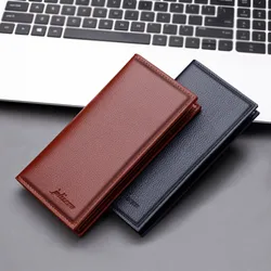 Carteira de couro bifold masculina, multi titular de cartão de crédito, bolsa de cheques, grande capacidade, porta-embreagem longa