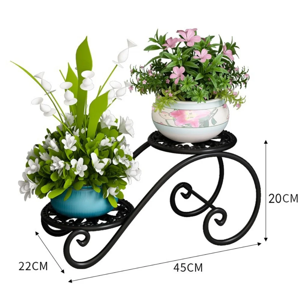 2 Tier Metal Plant Stand S-Shaped Flower Pot Shelf Retro Hollow Design Indoor Outdoor Garden Display Rack For Potted Plants