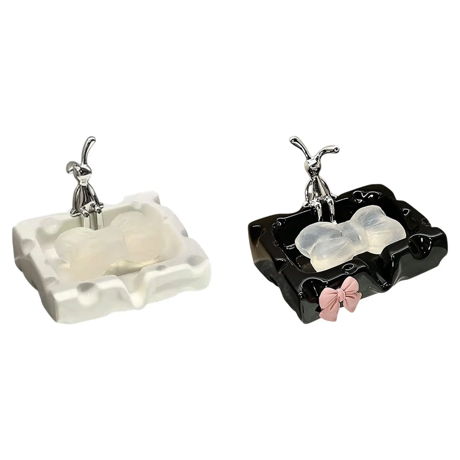 

Porcelain Soap Dish with Bunny Figurine Container for Farmhouse Kitchen Bar