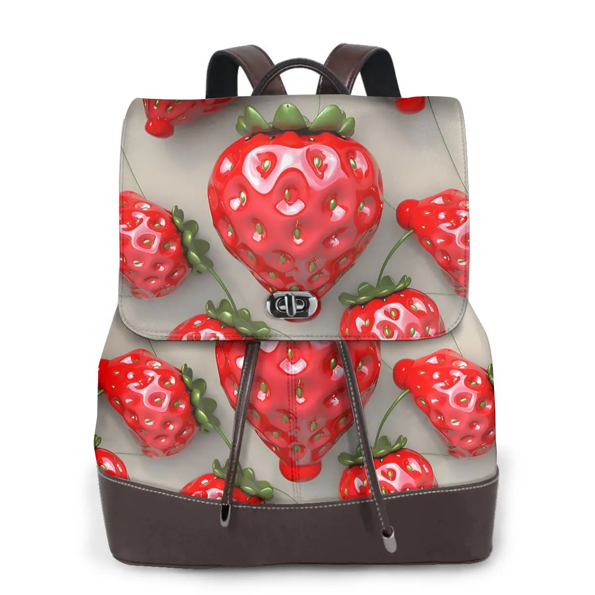 레드 딸기 디자인 3D 패턴 새로운 여성 배낭 디자이너 고품질 가죽 간단한 패션 대용량 배낭