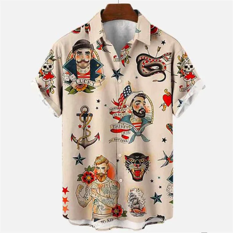 Men Summer 3d Print Hawaiian Shirt Floral Cartoon Beach Short Sleeve Fashion Tops Tee Homme Oversized Blouse Women Clothing