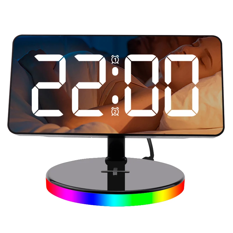 Multi functional wireless charging alarm clock desktop RGB atmosphere small night light desk clock large screen