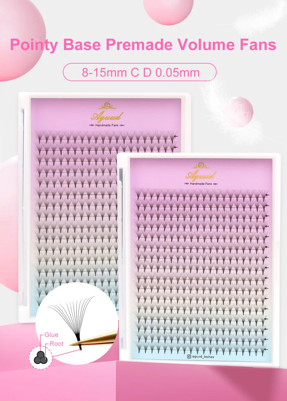 AGUUD 320-Fächer, vorgefertigte Fächer, Wimpernverlängerung, 3D-40D, spitze Basis, vorgefertigte russische Volumen-Wimpernfächer, XL-Tabletts, Kapazität – Detail 3