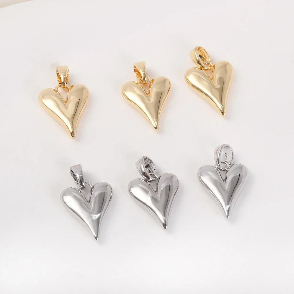 4Pcs Small Peach Heart Pendant With Bail Brass Gold Plated Love Heart Charm For Diy Bracelet Necklace Jewelry Making Accessories