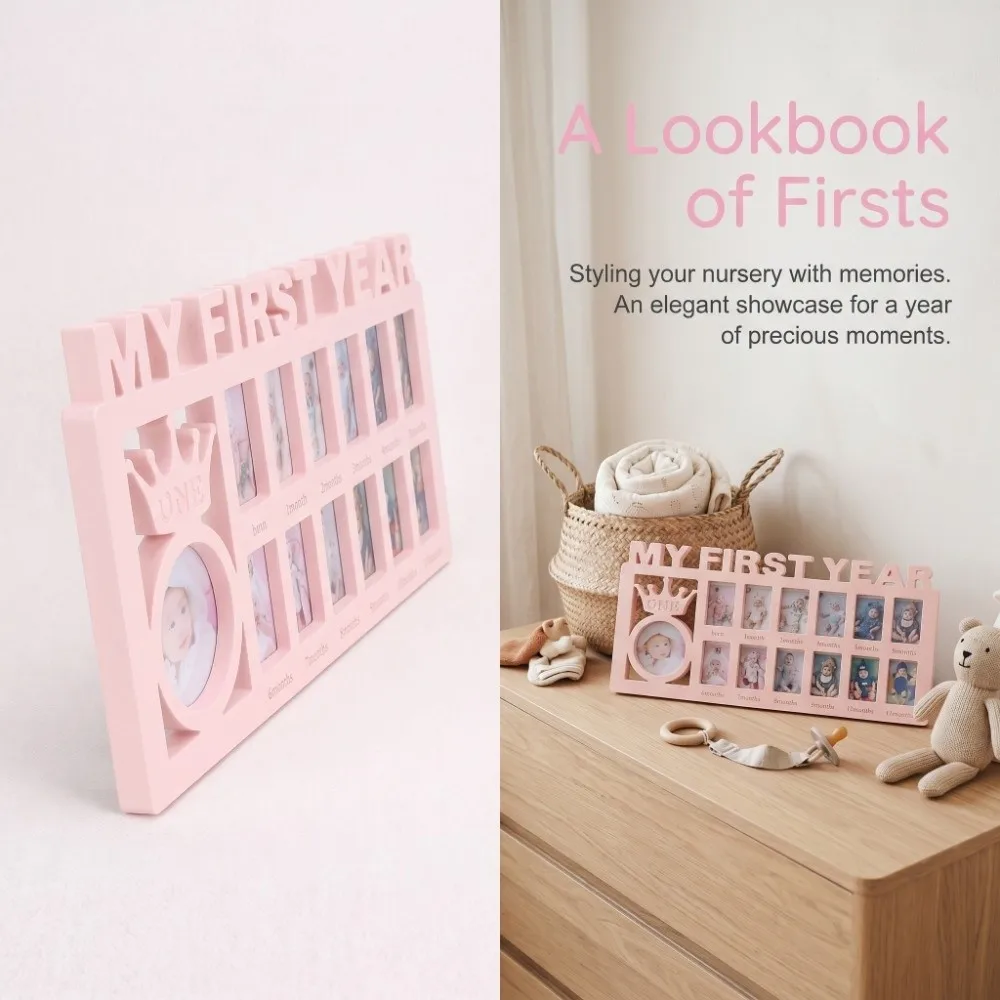 Plastic Growth Frame 15.55*7.6 in 12 Small Frames Newborn Memory Frame Cartoon Crown Style 13 Photo Inserts