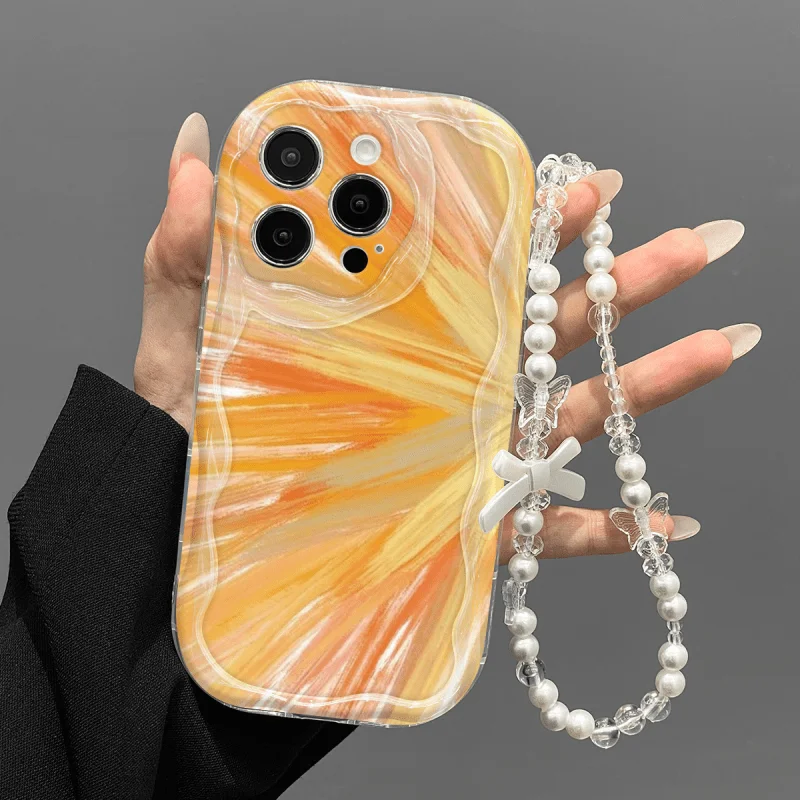 Желтый чехол-накладка с 3D-текстурой «Водная рябь» и ремешком для Samsung Galaxy S26 Ultra S25 S24 S23 A57 A37 A56 A55 A36 A27 A16