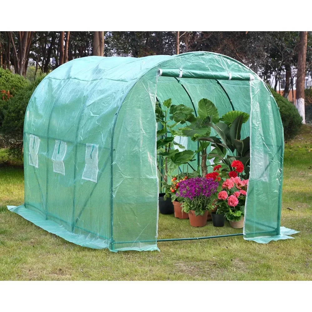 Portable Greenhouse 10'xW7'xH7' Green House Large Walk-in Greenhouses for Outdoors Greenhouse Plastic with Observation Windows a