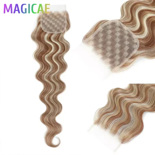 Imagen 2 del producto Magicae 4X4 Rubio 27/30/613 Cierre de encaje ondulado 22 pulgadas Marrón natural 4 #   Encaje transparente sintético gris resistente al calor