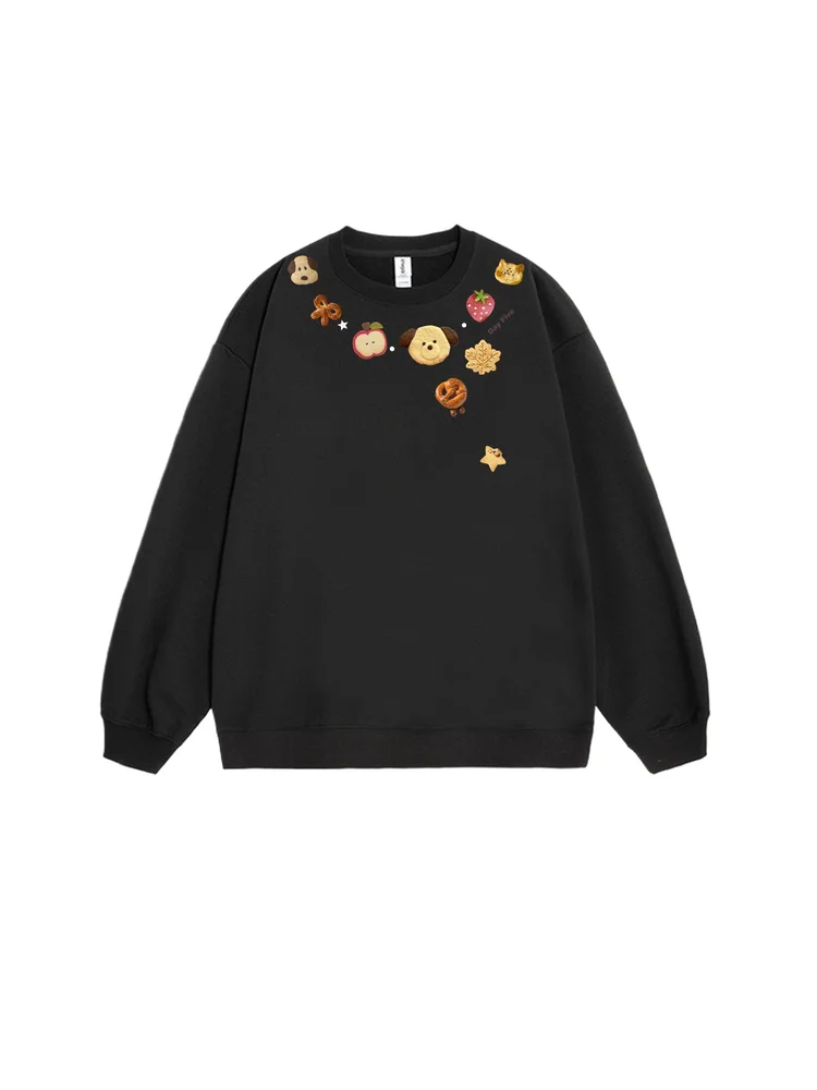 Autumn Winter Fashion Fun Print Pullover Cute Puppy Apple Strawberry Cookie Sweet Sporty Teenage Simple Casual Comfortable Top