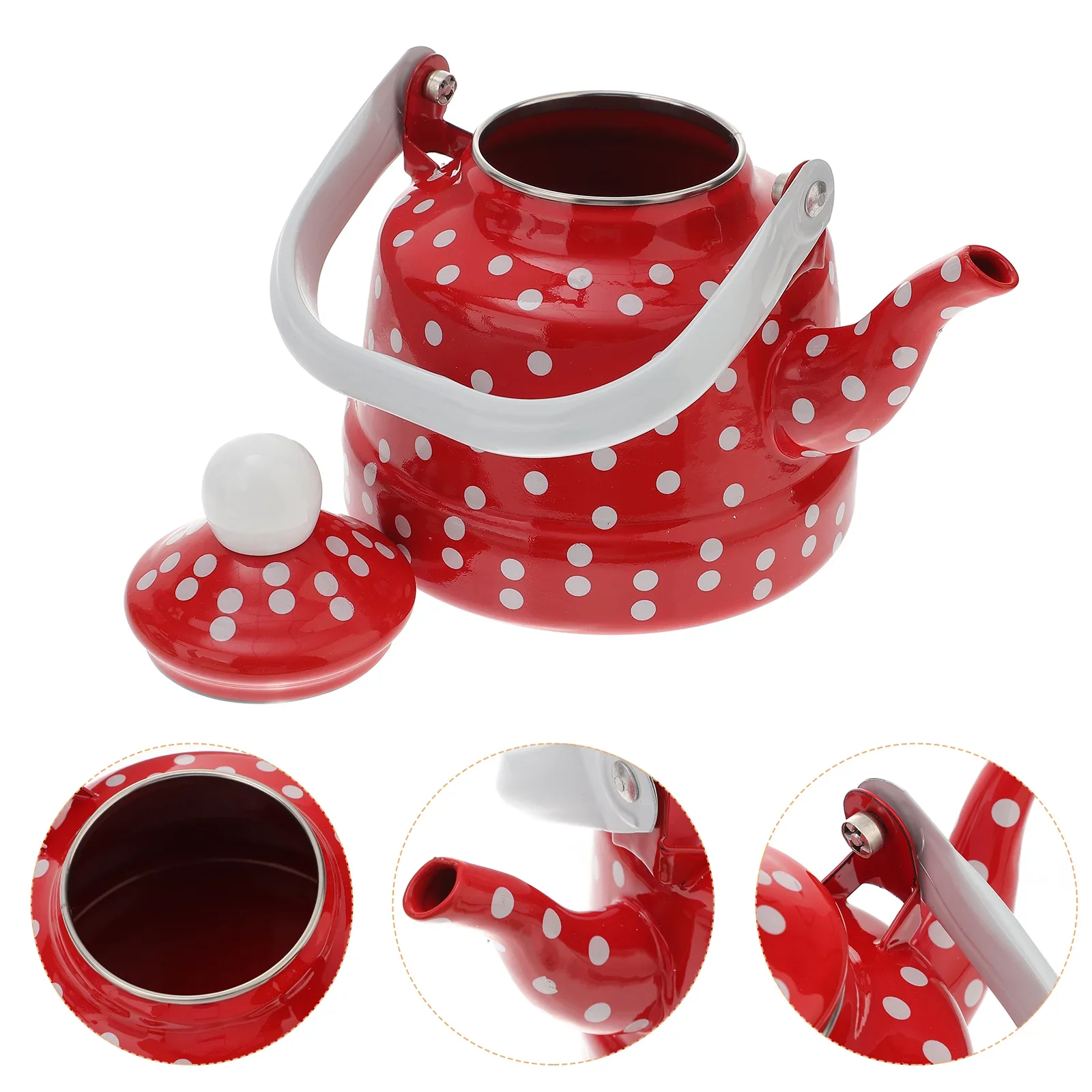 Household enamel teapot, red polka dots, durable hot water teapot, lovely enamel teapot, state