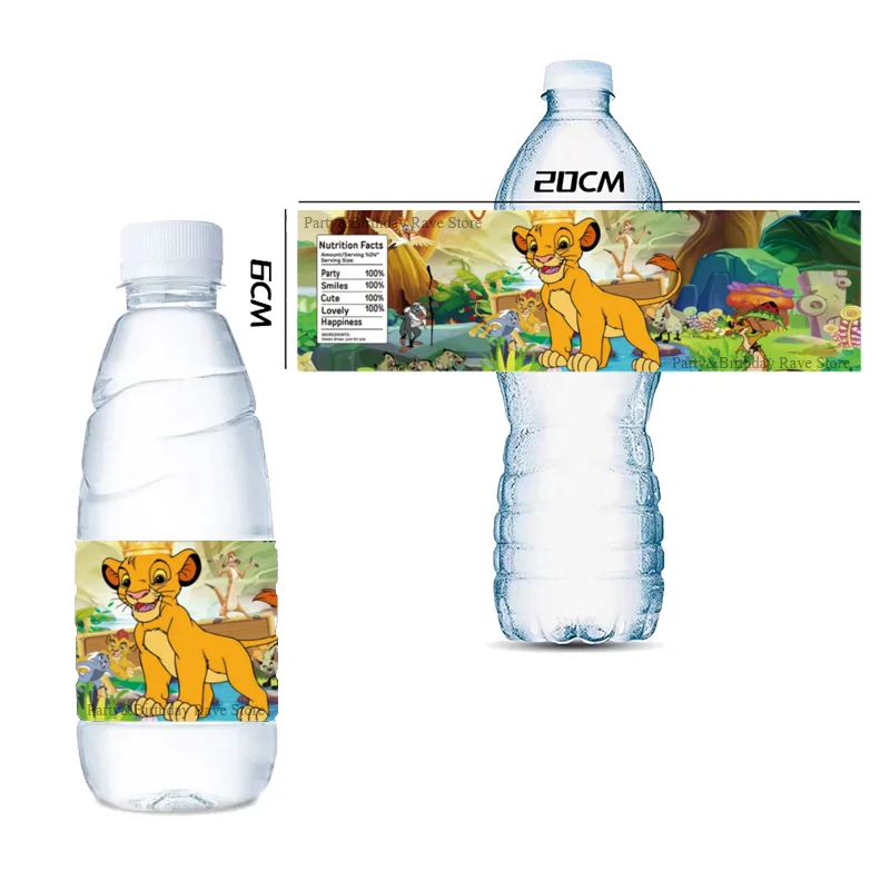 Disney król lew Simba butelka szampana na wodę z etykietami urodziny samoprzylepne etykiety dekoracje na imprezę urodzinową dla dzieci