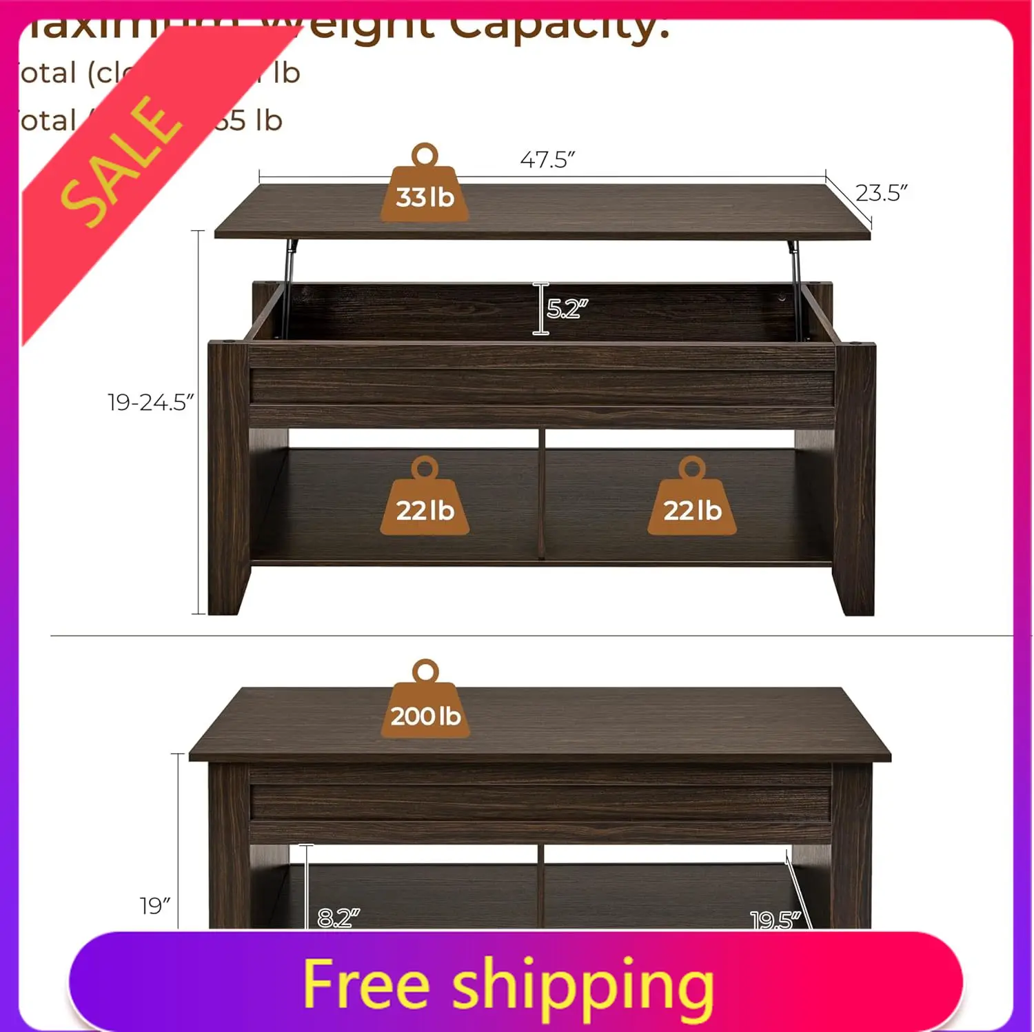 

Высококачественный журнальный столик с подъемной столешницей, скрытым отсеком для хранения и 2 открытыми полками, подъемный стол-трансформер для гостиной