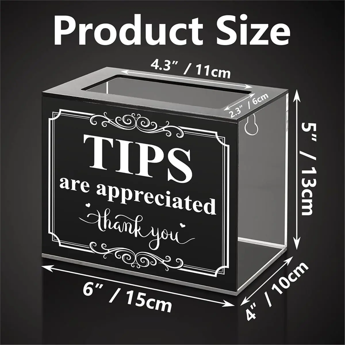 STOCK-Acrylic Tip Jar for Money Donation Raffle Cash Collection Storage Box for Bartender Bars Restaurants Musicians Drive