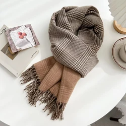 Retro Plaid Scarf Korean version of the new color matching cashmere shawl for women winter thickened warm scarf