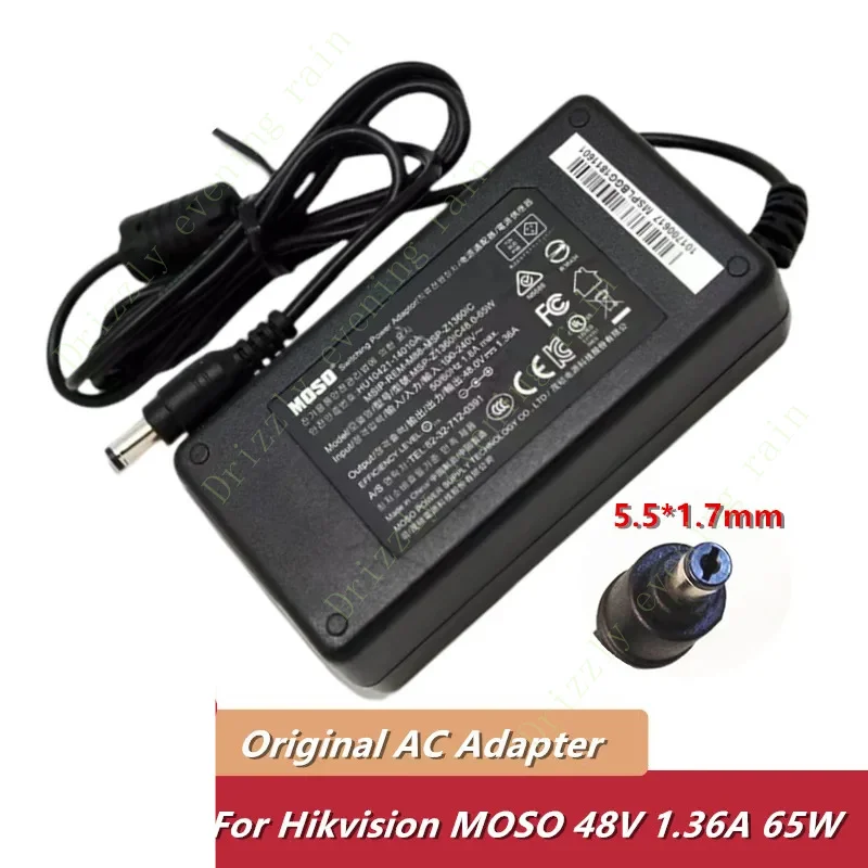 Original Moso 48V 1.36a 65W AC adapter charger for Hikvision video recorder PoE power supply MSP-Z1360IC48. 0-65w HU10421-14010A