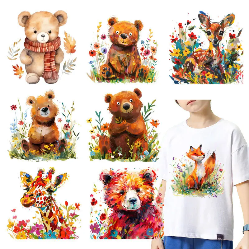 Cartoon oil painting style animal Clothes Iron On Heat Transfers DIY Accessories Children's clothing Washable Applique Patches