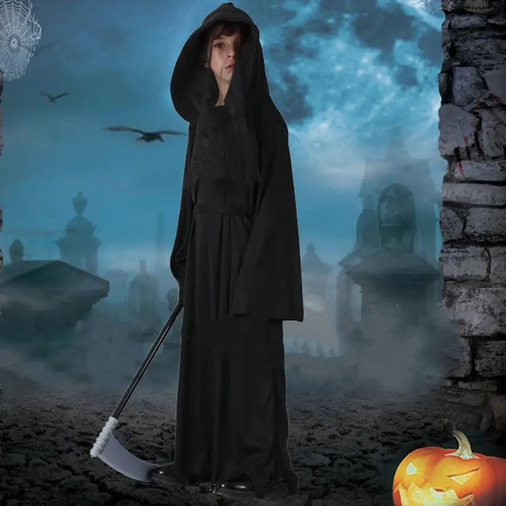 1 Set Grim Reaper Cosplay Carnival Party Death Costumes Terror Luminous Eyes Death Hook Sickle Robe Belt Halloween Costume Set