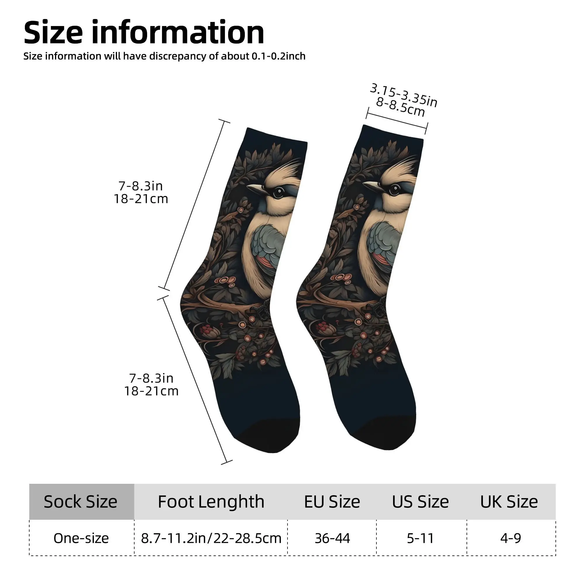 1pc Bohemian Waxwing Bird Printed Men's Socks  Novelty Hip Hop Harajuku Pattern Crew Sock Casual Gift