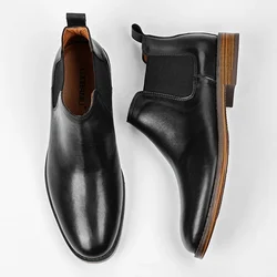 Men's Formal Leather Boots Retro British Men's Booties Pointed Business Casual High Top Shoes Genuine Leather Men Chelsea Boots