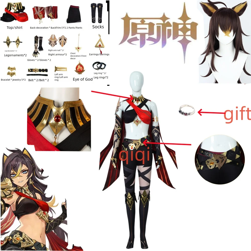 Genshin Impact Dehya Cosplay Anime Game Costume Full Set Women Sexy Shirt Pants Socks Suit Dehya Wig Ear Halloween Party Outfits