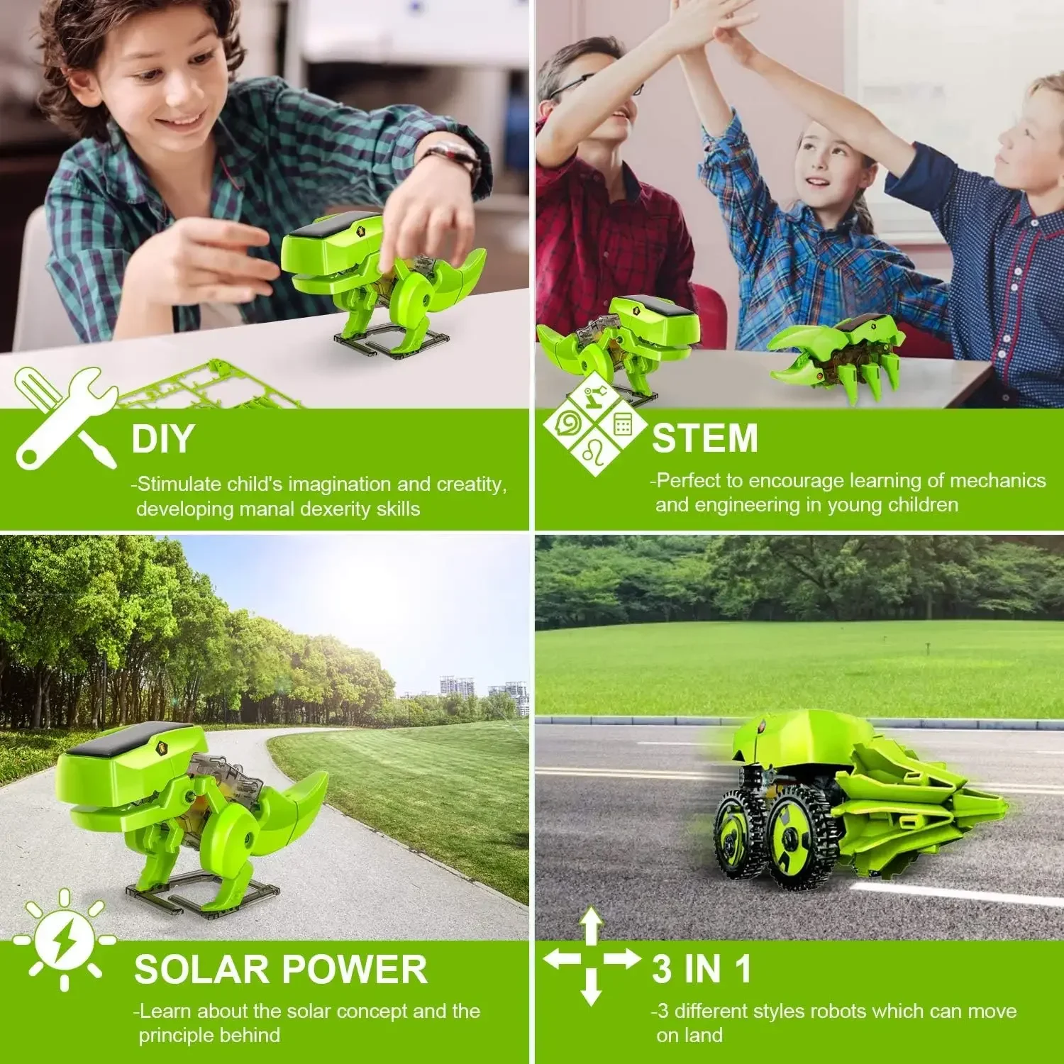 Kit de Robot Solar 3 en 1 para niños, juguetes educativos STEM, juguetes de dinosaurios DIY, Kits de ciencia para construir y aprender