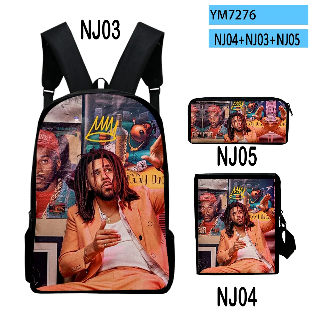 Classic Popular J Cole Rapper 3D Print 3pcs/Set pupil School Bags Laptop Daypack Backpack Inclined shoulder bag Pencil Case
