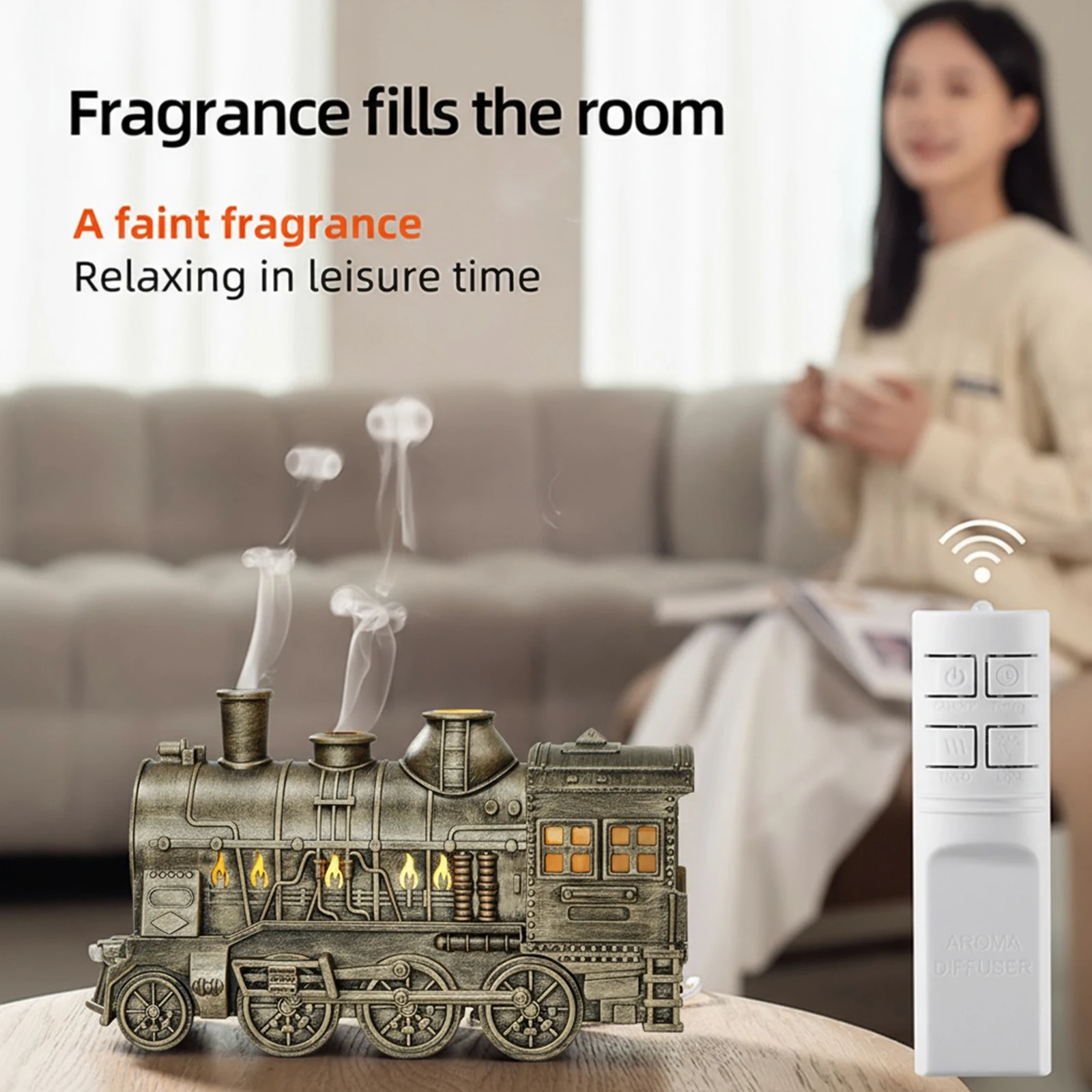 

Essential Oil Diffuser Train Humidifier 300ml Two Mist Modes Aromatherapy Diffuser Two-color Lighting Humidification for Home