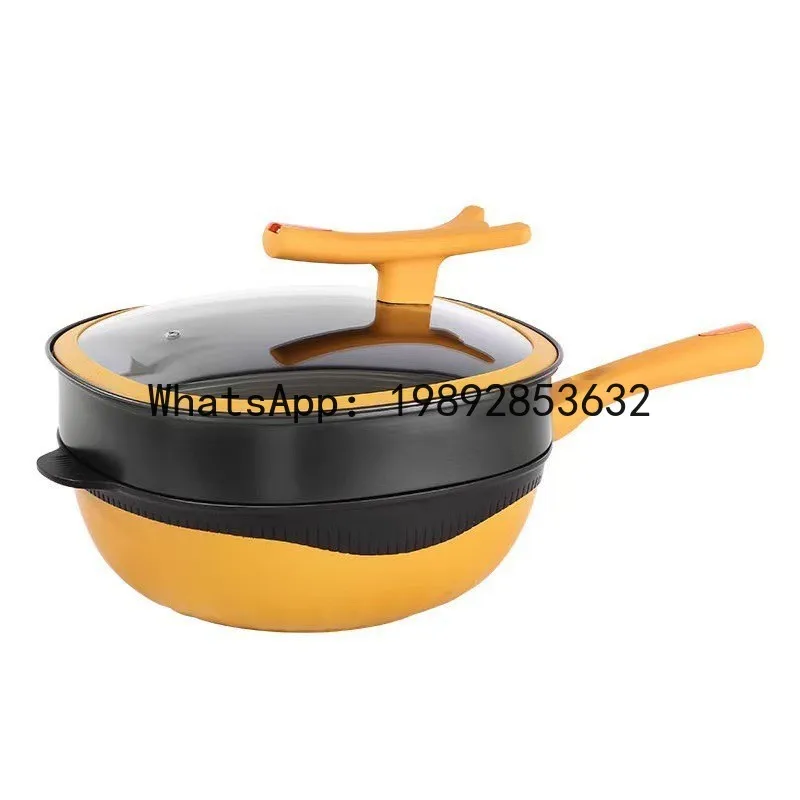 

PYJ titanium rock casting wok household non-stick pan with steamer light oil less smoke