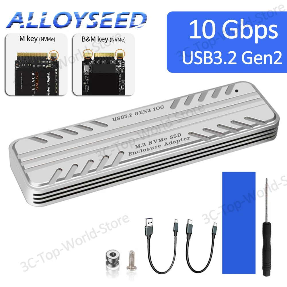 

M.2 NVMe SATA SSD Enclosure Dual Portocol NVMe to USB Adapter 10Gbps USB 3.1 Gen2 USB C External Case Box Support M and B&M Key