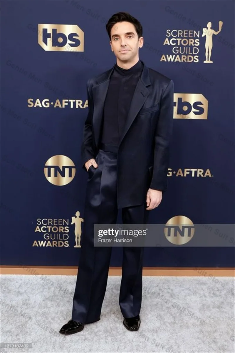 Traje de satén negro para hombre, conjunto de 2 piezas, chaqueta y pantalones hechos a medida, alfombra roja, esmoquin para baile de graduación, boda y fiesta