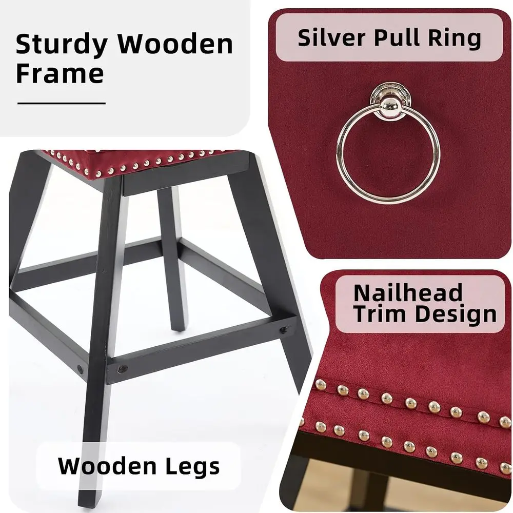 Swivel Counter Height Bar Stools Set of 2, Upholstered with Button-Tufted Back, Rivet Trim, Solid Wood Legs, 26 Seat Height, Win view 5