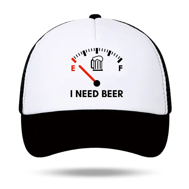 I NEED BEER Foam Trucker Cap Man Woman Summer Visor Mesh Baseball Hat Funny Fuel Gauge Print Unisex Casual UV Sun Fisherman Cap