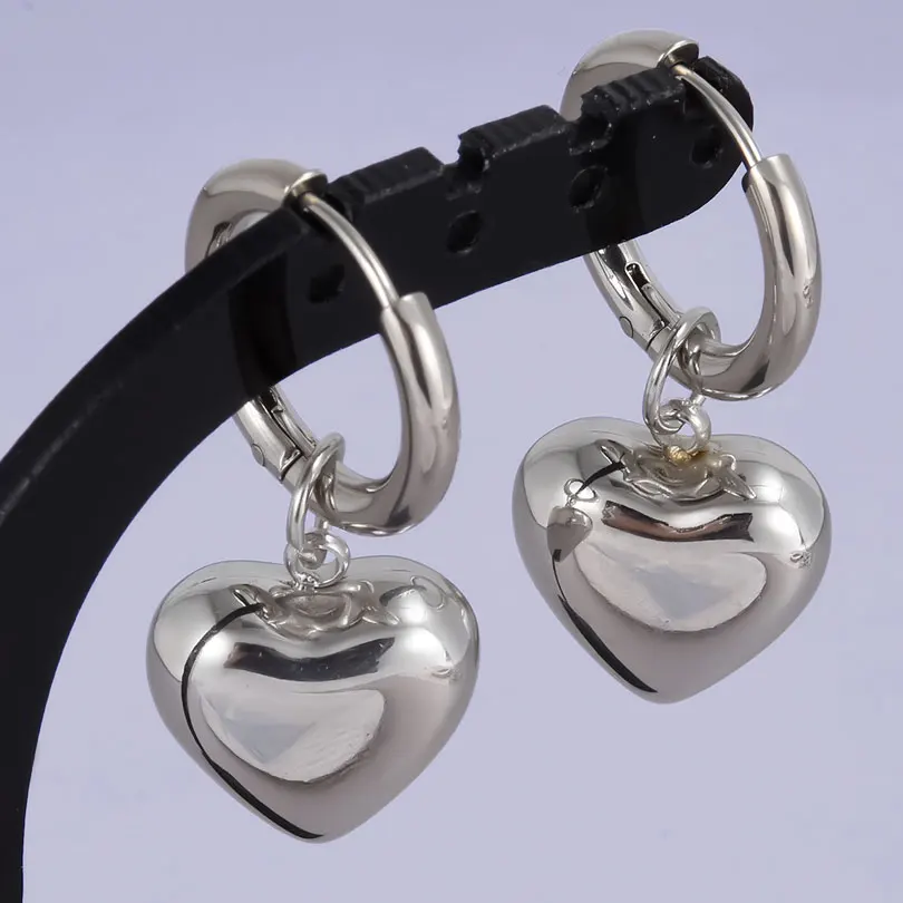 1pair Silver Color Love Heart Bowknot Charm Earring Stainless Steel Hoops Earrings For Women Men Accessories Sunflower Jewelry
