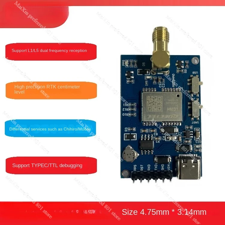 High Precision RTK Base Station Board Dual Frequency L1/L5 Positioning Module Output RTCM Data LC29H Positioning