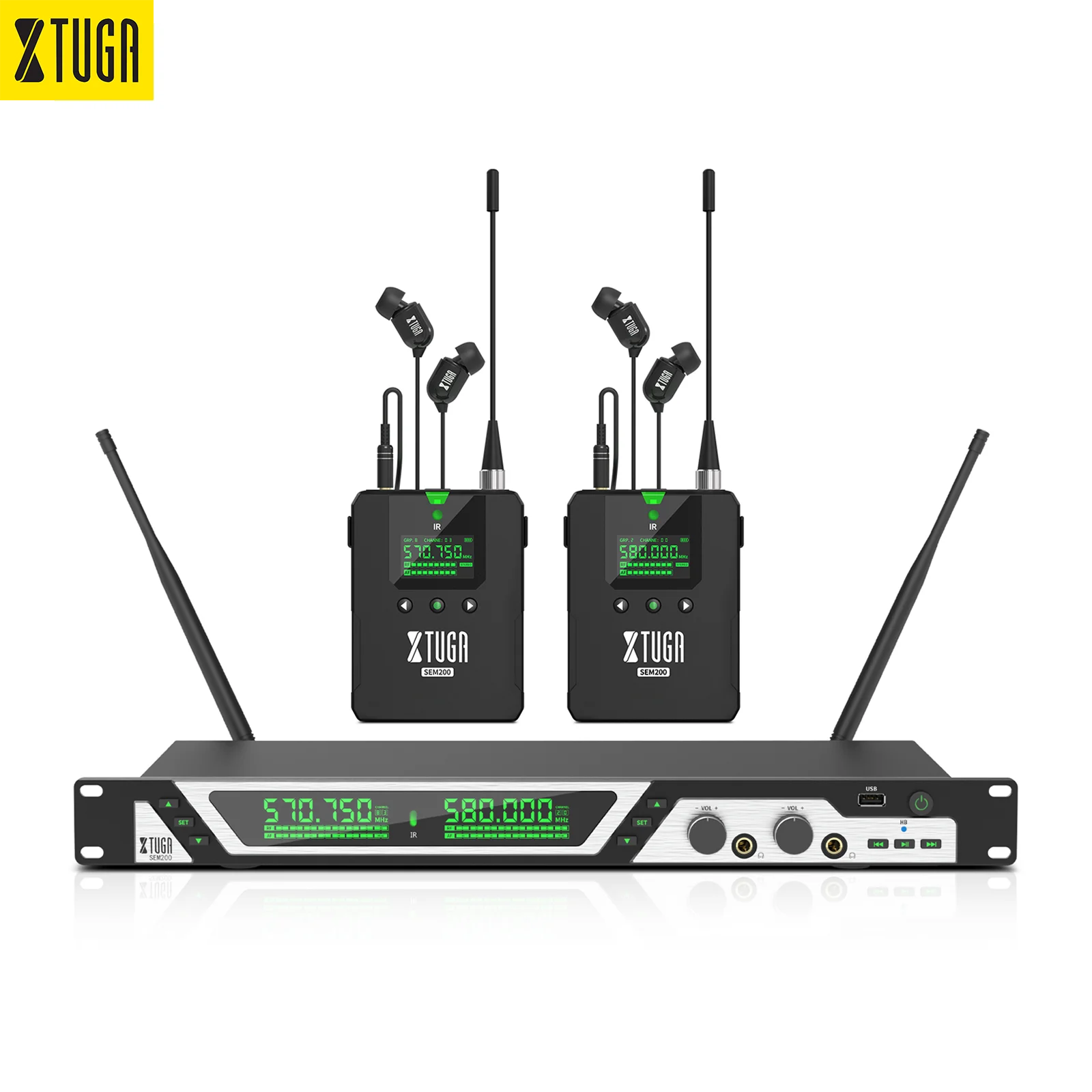 

XTUGA SEM200 2 Bodypack 1 Transmitter Professional Stereo Wireless In Ear System